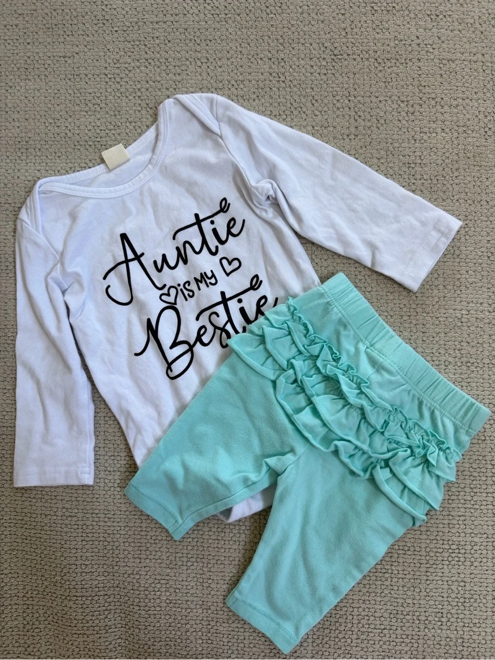 Girls' Pink & Mint Tie-Dye Ruffle Shirt /pant Set with White Graphic onesie